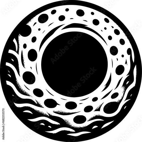 Minimalist black and white vector icon of a hole in modern cyberpunk style. Perfect for logos, stickers, and digital use.