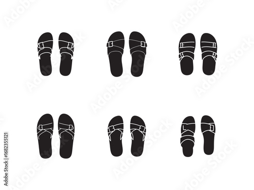 Sandal Silhouette Pattern on White Background Featuring Buckle Detail and Minimalist Design for Fashionable Footwear Concepts and Summer Lifestyle Visuals