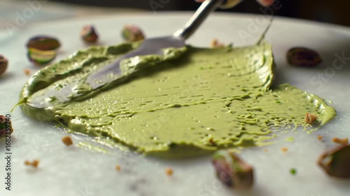 Pistachio spread being applied