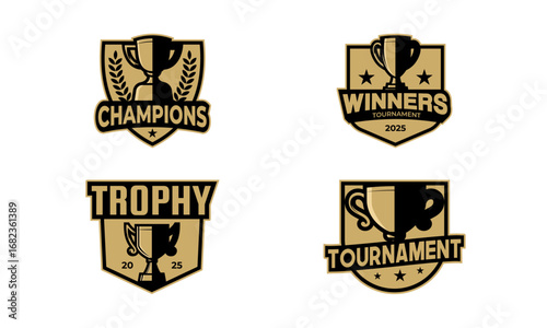 Set of gold trophy logo design. Badge collections with classic style for winners or champions