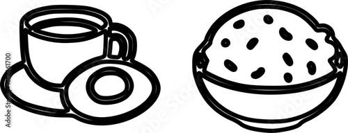 A cup of coffee with a donut and a bowl of oatmeal.