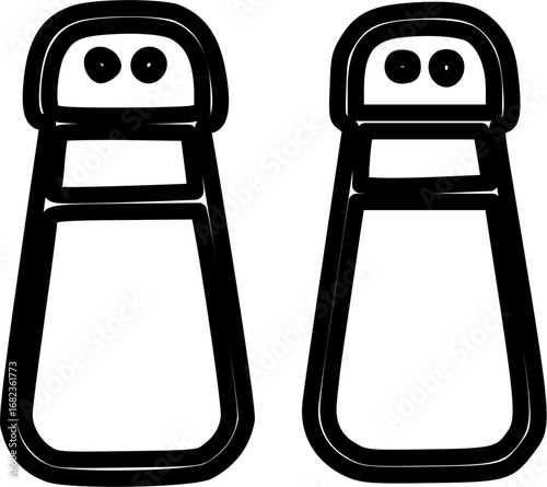 Two black outline salt and pepper shakers.