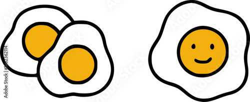 Illustration of fried eggs, one with a happy face, perfect for breakfast or brunch.