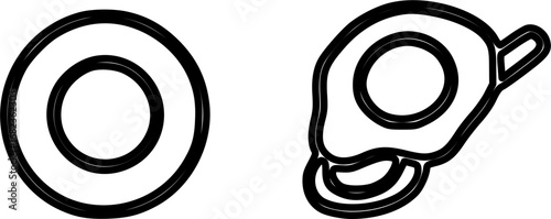 Two black and white outline drawings of circular objects, one a simple concentric circle and the other a stylized representation of a fried egg.