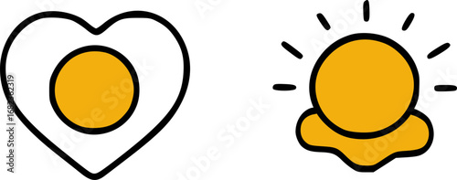 Two fried eggs, one heart-shaped, one sunny-side-up.