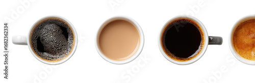 Four cups of coffee, various types