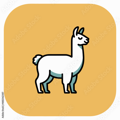 Cute cartoon illustration of a white llama standing against a warm orange background
