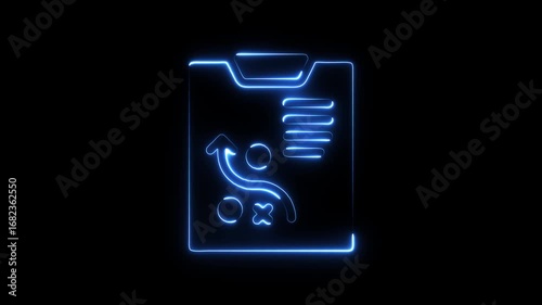 Neon Blue Sports Playbook Strategy Diagram with Arrow Circles and List on Black Background Futuristic Digital Graphic