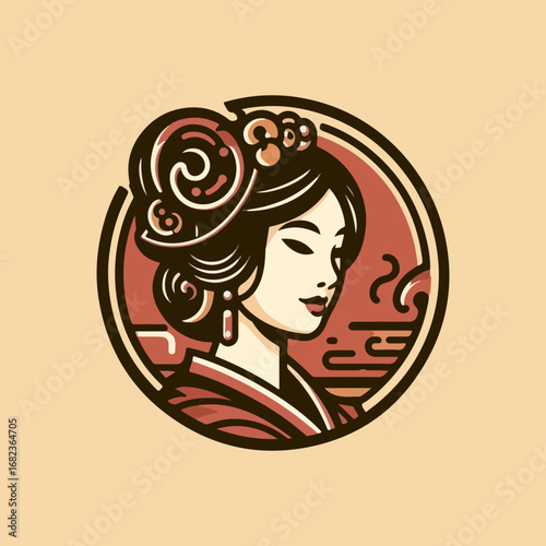 Beautiful Asian woman in traditional attire, side profile.