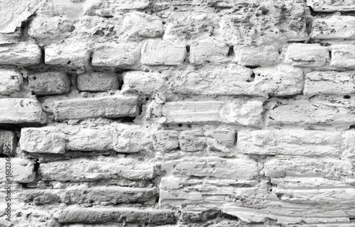 Close-up of aged, whitewashed brick wall