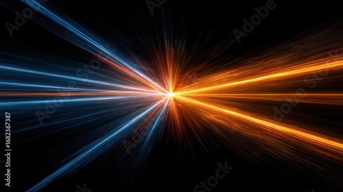 Abstract Light Streaks Converging: Dynamic Energy, Powerful Impact, Modern Design on Black Background