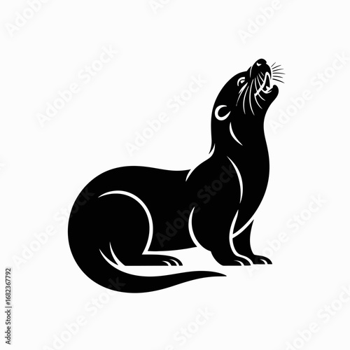 Stylized black silhouette of an otter with mouth open