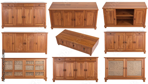 Collection of wooden cabinets showcasing various styles and designs