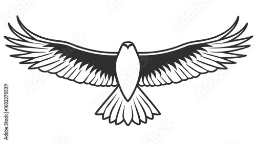 Black silhouette of a bird with wings spread wide flying