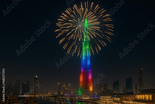 fireworks over the city dubai