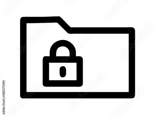 A simple line drawing of a folder icon with a padlock placed on top of it for security reasons