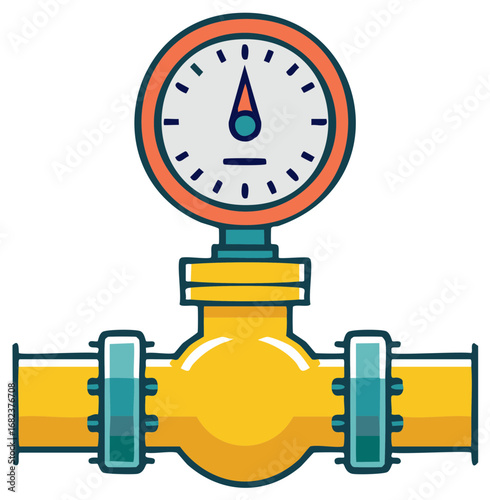 Yellow Pipeline With Pressure Meter Shows a Gauge Illustration Style