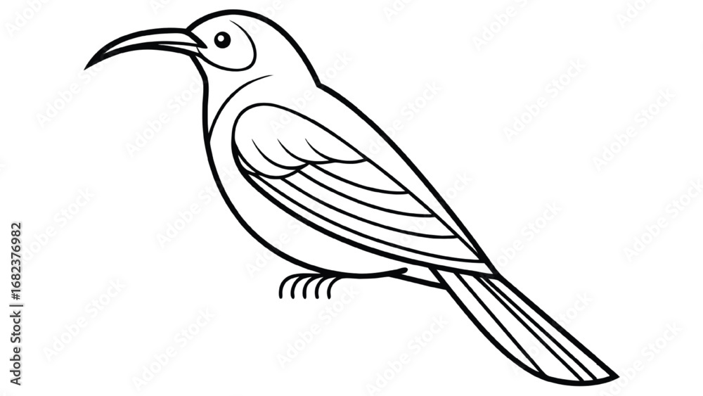 Obraz premium Line drawing of a bird with a curved beak on white background