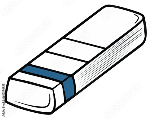 Drawn eraser with thick black outline, blue accent, art supplies