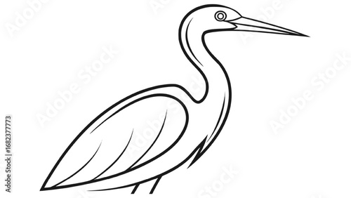 Outline drawing of a heron standing bird wading bird