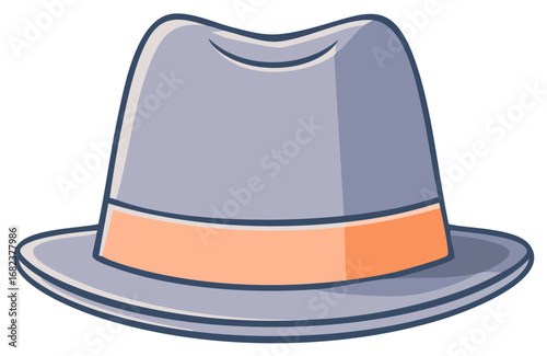 Cartoonish Fedora Hat with Orange Band, Classic Menswear Accessory, Retro Fashion Style
