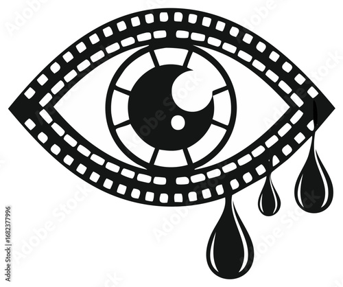 Film Eye with Tears Streaming Down Artistic Cinema Design Black and White