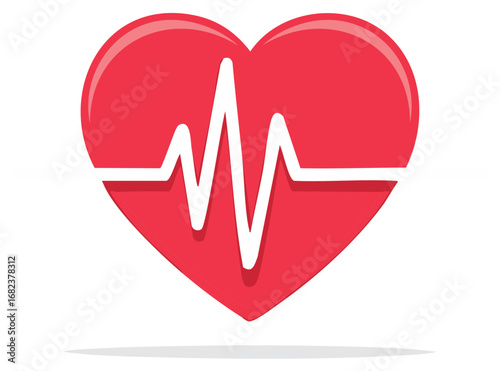 Red Heart with a White ECG Signal Depicting Cardio Health and Wellness