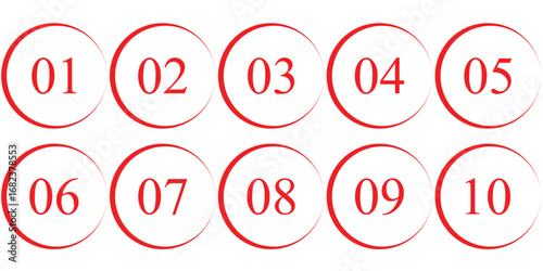 Numbers set 1 to 10 vector icon set illustration. set of colorful circular bullet points on white background. Colorful bullet points set of numbers from one to ten. Outlined Circle Elements Pack 