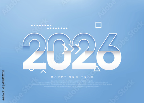 Happy new year 2026 number 3d in blue and yellow.