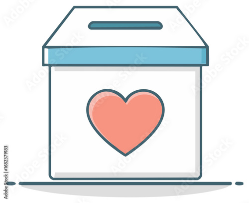 Donation box icon with a heart symbol for charitable giving and fundraising