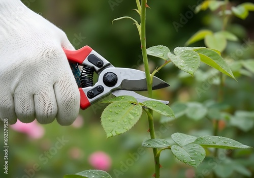 Fototapeta Naklejka Na Ścianę i Meble -  Gardener pruning a rose bush