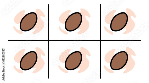 Abstract tic tac toe game board with brown ovals and swirls