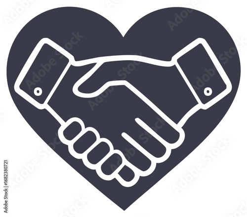 Hands shaking in heart shape vector graphic