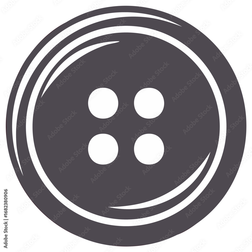 Circular Four-Hole Button Illustration in Gray Scale for Garment Sewing and Crafts