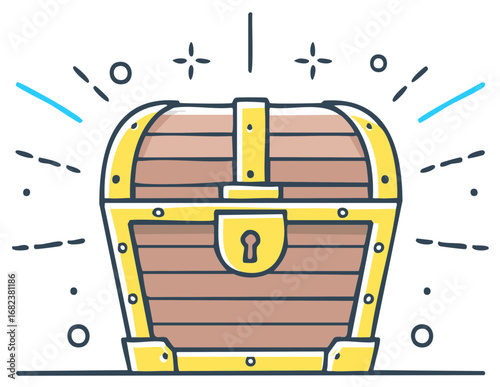 Cartoon Treasure Chest Sparkles Bright Gold Trim Pirate Booty Illustration