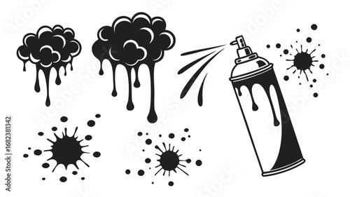 Spray paint can and dripping paint splatter elements