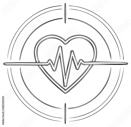 Heartbeat Rhythm Inside Heart Shape with Target for Cardiac Health Concept Graphic