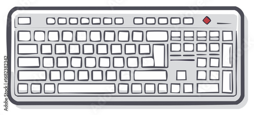 Stylized Computer Keyboard Illustration: Grey Keys, Input Device, Office Equipment, Workstation, Connectivity, Technology, and Modern Design