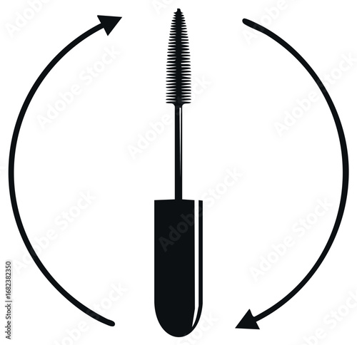 Mascara wand applicator icon with rotation arrows, beauty application illustration.