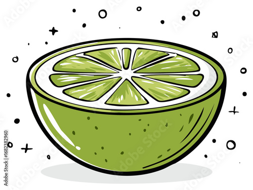 Half Lime Fruit Citrus Slice Graphic with Sparkles and Dots