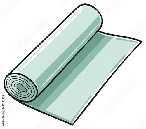 Illustration of a Light Green Roll, Partially Unrolled with Clean Edges and Rolled Section Showing Core
