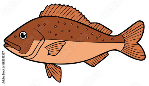 Brown and orange cartoon fish illustration with spotted back and fins aquatic animal graphic design element