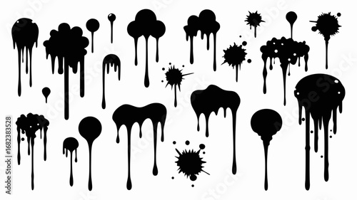 Wallpaper Mural Black dripping paint splatters and blobs Torontodigital.ca