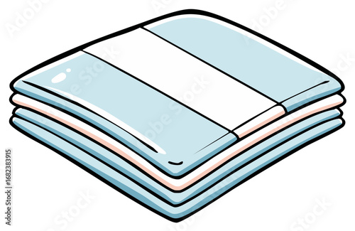 Neatly Stacked Light Blue and White Towels Illustration