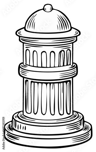 Classic vintage fire hydrant black and white line art vector illustration
