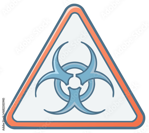 Biohazard warning symbol within a triangular caution sign with orange border
