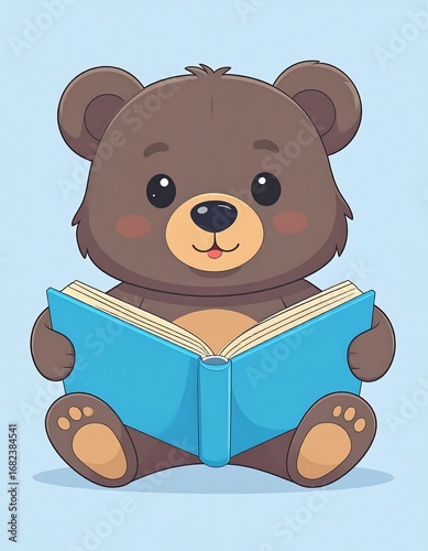 Cute bear cub engrossed in reading a book (1)