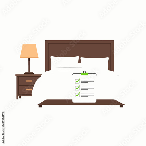Bedroom interior with nightstand and lamp  Minimal Flat Vector Illustration for home, interior, cleaning, templates, and brandless design
