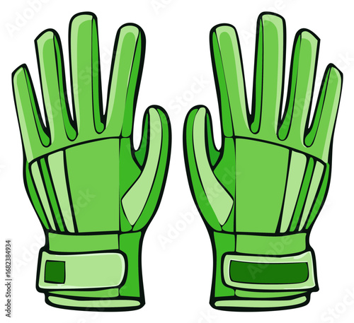 Pair of green illustrated goalkeeper gloves for sports protection and performance