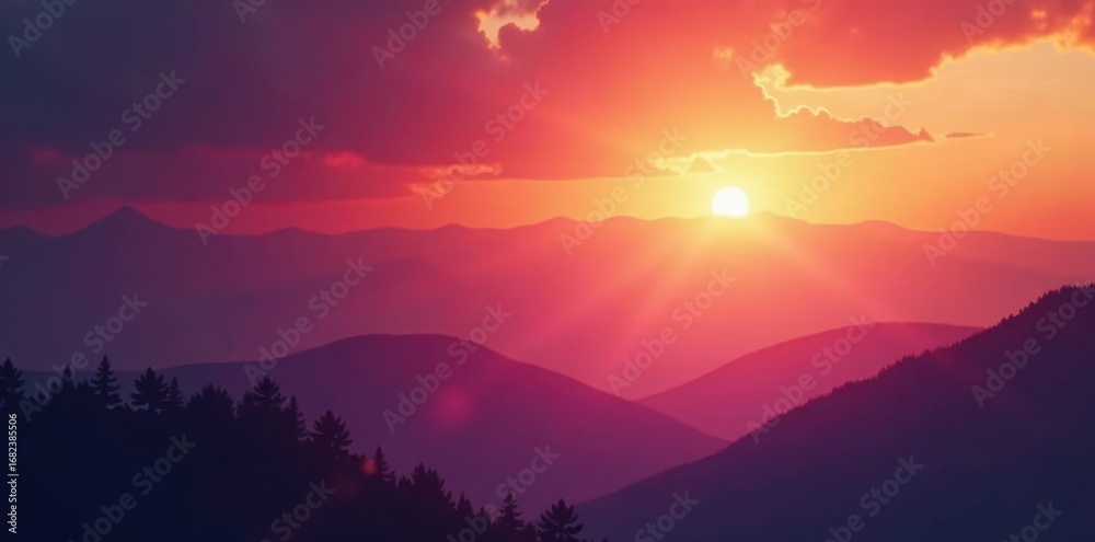 Naklejka premium Warm sunset, rainbow-hued light flares illuminating hazy backdrop , nature, optical, texture